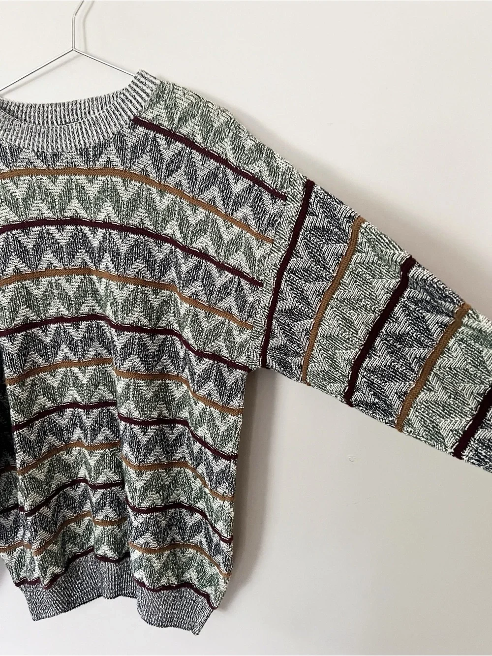 Vintage 80s 90s Mens Jantzen Grandpa Sweater Cotton Retro USA Grey Green Blue